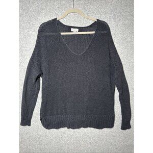 Lucky Brand Textured V-Neck Pullover Sweater Womens Large Gray Knit